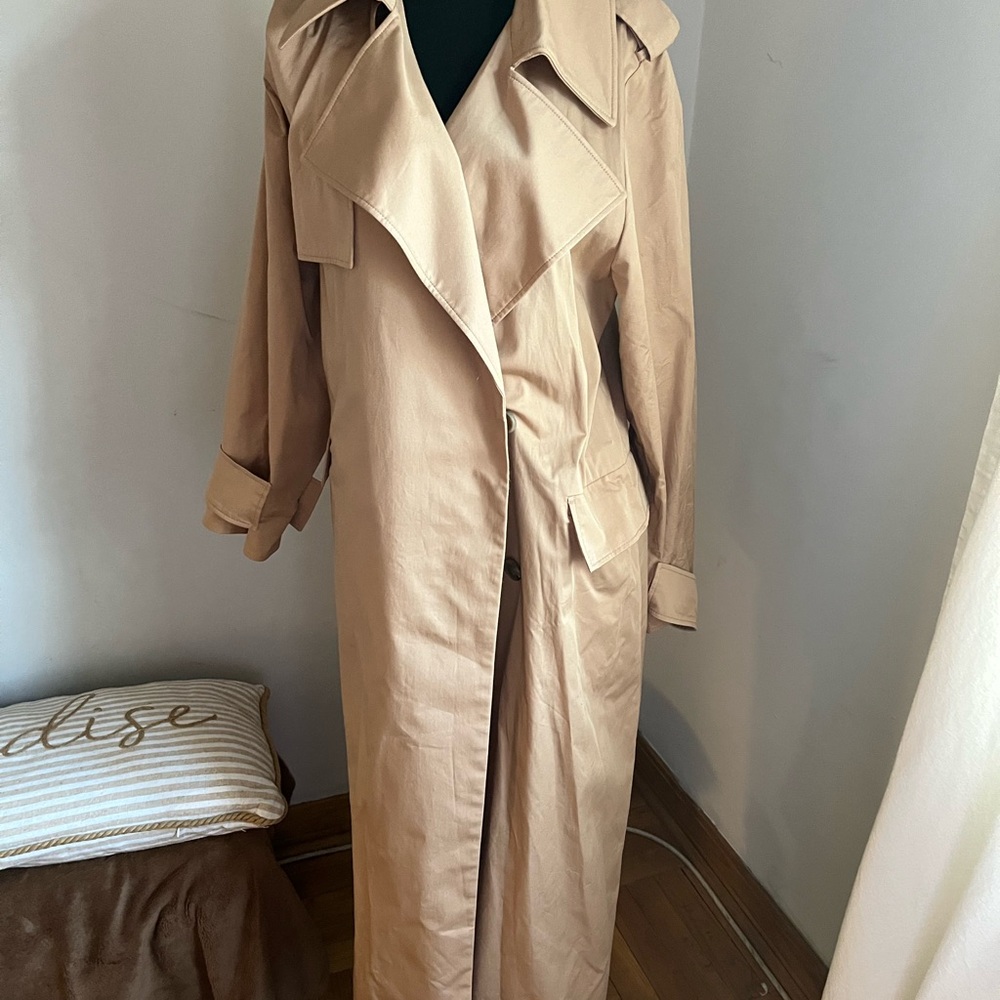 COS Long Beige Trench Coat with Draped Collar
